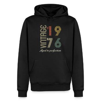Cadeau d’anniversaire 48 ans - 1976 - Sweat à capuche Premium bio Homme - noir - Devant - Nico (187cm)