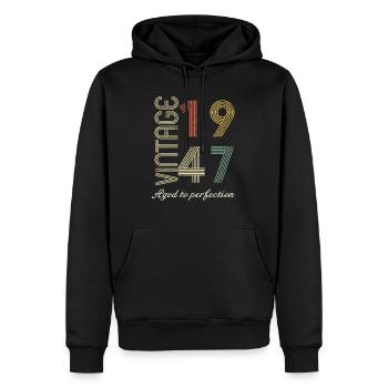 Cadeau d’anniversaire 77 ans - 1947 - Sweat à capuche Premium bio Homme - noir - Devant - Nico (187cm)