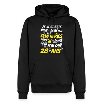 connerie 28 ans / cadeau 28 ans / t-shirt 28 ans - Sweat à capuche Premium bio Homme - noir - Devant - Nico (187cm)