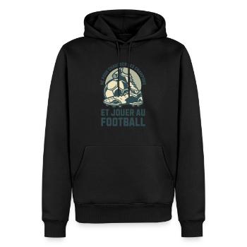 NÉ POUR JOUER AU FOOTBALL - Sweat à capuche Premium bio Homme - noir - Devant - Nico (187cm)