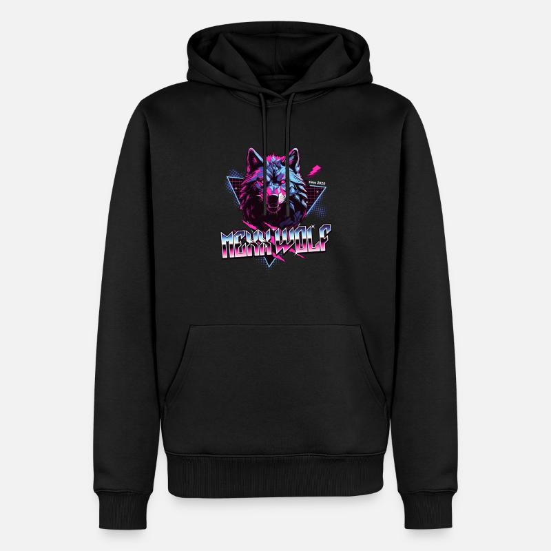 Mexx Wolf Retro Design - Männer Premium Bio Hoodie - Schwarz
