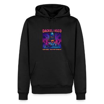 Dackel Disco – Kein Gebell erlaubt - Männer Premium Bio Hoodie - Schwarz - Vorne - Nico (187cm)