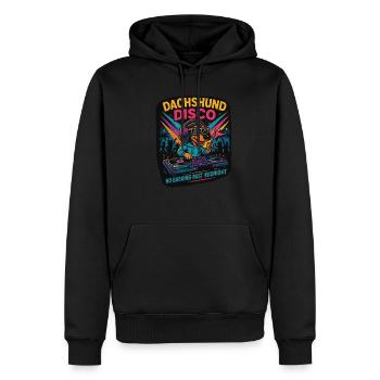 Teckel Disco – Party Dog Design - Sweat à capuche Premium bio Homme - noir - Devant - Nico (187cm)