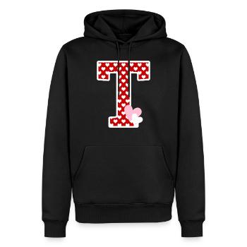 Lettre t cœur - Sweat à capuche Premium bio Homme - noir - Devant - Nico (187cm)