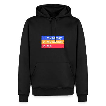 1. Meine Familie 2. meine Freunde 3. Ich - Männer Premium Bio Hoodie - Schwarz - Vorne - Nico (187cm)