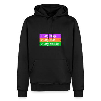 1.mein Hund 2.meine Katze 3.mein Haus - Männer Premium Bio Hoodie - Schwarz - Vorne - Nico (187cm)