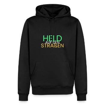 Held auf den Straßen - Männer Premium Bio Hoodie - Schwarz - Vorne - Nico (187cm)