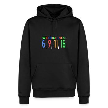 wichtige lvls: 6, 9, 11, 16 - Männer Premium Bio Hoodie - Schwarz - Vorne - Nico (187cm)