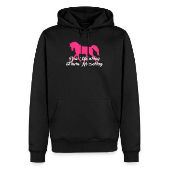 Dein Hufschlag ist mein Herzschlag - Männer Premium Bio Hoodie - Schwarz - Vorne - Nico (187cm)