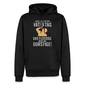 RAHMENLOS Geschenk Vatertag - Herrentag - Regel - Männer Premium Bio Hoodie - Schwarz - Vorne - Nico (187cm)