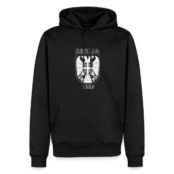 srbija - Men’s Premium Organic Hoodie - black - Front - Nico (187cm)