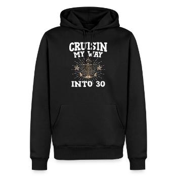 Cruisin My Way Into 30 - 30. Geburtstag Kreuzfahrt - Männer Premium Bio Hoodie - Schwarz - Vorne - Nico (187cm)