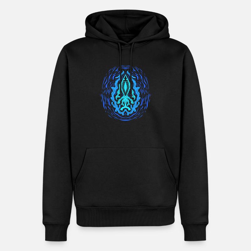 « AQUA » ~ Modèle de poisson psychédélique - Sweat à capuche Premium bio Homme - noir