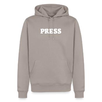 Press T-Shirts - Männer Premium Bio Hoodie - Taupe - Vorne - Nico (187cm)
