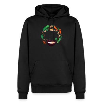 Vegan vegan fruits vegetables - Men’s Premium Organic Hoodie - black - Front - Nico (187cm)