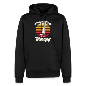 Surfer Windsurfer Windsurfen ist meine Therapie - Männer Premium Bio Hoodie - Schwarz - Vorne - Nico (187cm)
