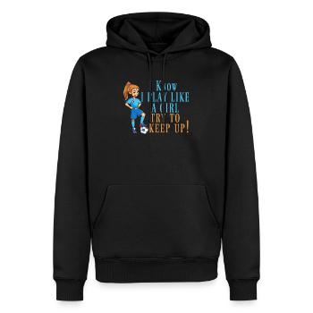Femmes football soccer manger dormir répéter - Sweat à capuche Premium bio Homme - noir - Devant - Nico (187cm)