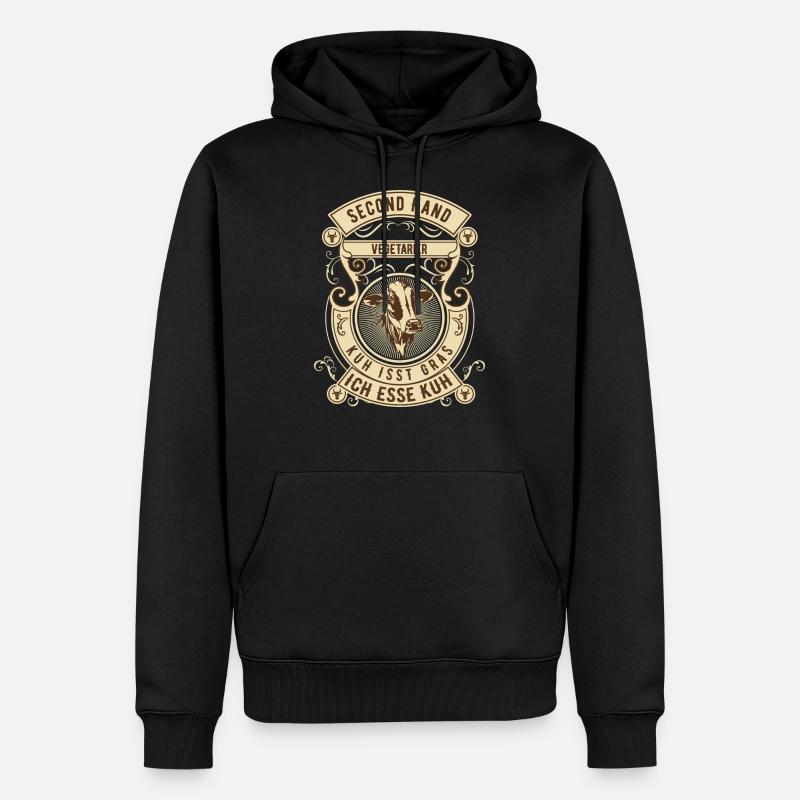 Second Hand Vegetarier - Kuh - Männer Premium Bio Hoodie - Schwarz