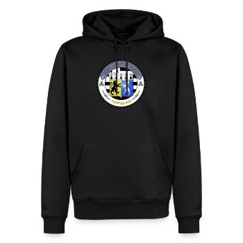 Logo Breizh ma bro blason Finistère - Sweat à capuche Premium bio Homme - noir - Devant - Nico (187cm)