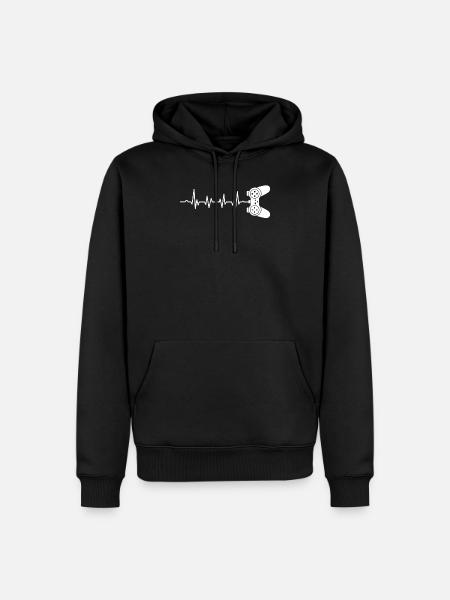 Herzschlag Gamer Zocker - Männer Premium Bio Hoodie - Schwarz