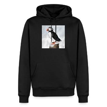 Gemalter Papageitaucher im Schnee Vogel Design - Männer Premium Bio Hoodie - Schwarz - Vorne - Nico (187cm)