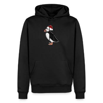 Gemalter Papageitaucher mit Weihnachtsmütze - Männer Premium Bio Hoodie - Schwarz - Vorne - Nico (187cm)