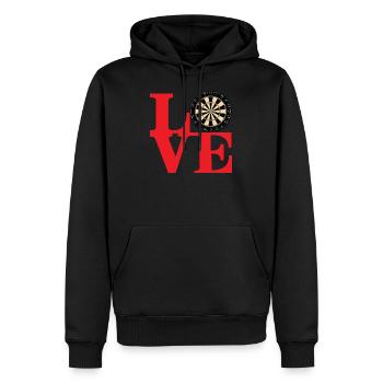 Liebe Darts ❤️🎯 - Männer Premium Bio Hoodie - Schwarz - Vorne - Nico (187cm)