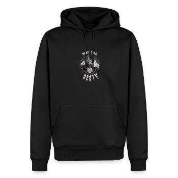 Dart Till Death skeleton white on black - Men’s Premium Organic Hoodie - black - Front - Nico (187cm)