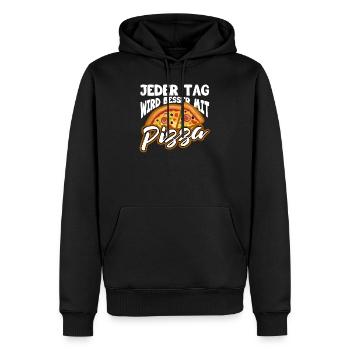 Pizza - Männer Premium Bio Hoodie - Schwarz - Vorne - Nico (187cm)
