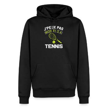 Je peux pas mon fils a tennis - Humour drôle - Sweat à capuche Premium bio Homme - noir - Devant - Nico (187cm)