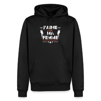 J'aime ma femme. Humour homme escalade - Sweat à capuche Premium bio Homme - noir - Devant - Nico (187cm)