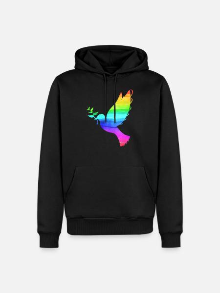 Friedenstaube Regenbogen - Männer Premium Bio Hoodie - Schwarz