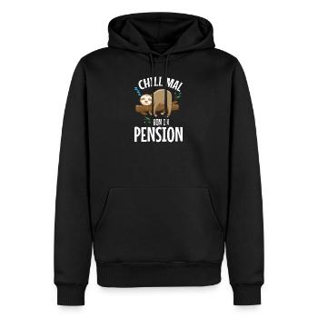 CHILL MAL - BIN IN PENSION - Männer Premium Bio Hoodie - Schwarz - Vorne - Nico (187cm)