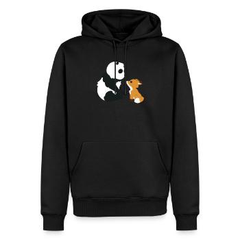 Panda et renard - Sweat à capuche Premium bio Homme - noir - Devant - Nico (187cm)