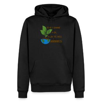 Fais comme moi, plante des arbres - Sweat à capuche Premium bio Homme - noir - Devant - Nico (187cm)