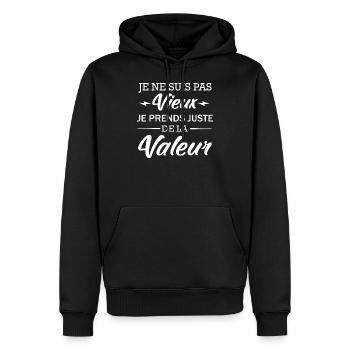 Je ne suis pas Vieux je prends de la Valeur - Sweat à capuche Premium bio Homme - noir - Devant - Nico (187cm)