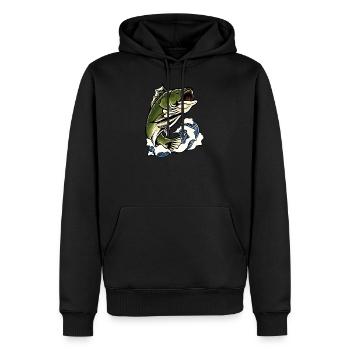 illustration de pêche au bar - Sweat à capuche Premium bio Homme - noir - Devant - Nico (187cm)