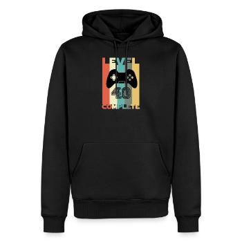 40e anniversaire rétro Gamer niveau 40 terminé - Sweat à capuche Premium bio Homme - noir - Devant - Nico (187cm)