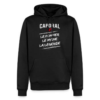 Caporal - le pompier - le sapeur pompier cadeau - Sweat à capuche Premium bio Homme - noir - Devant - Nico (187cm)