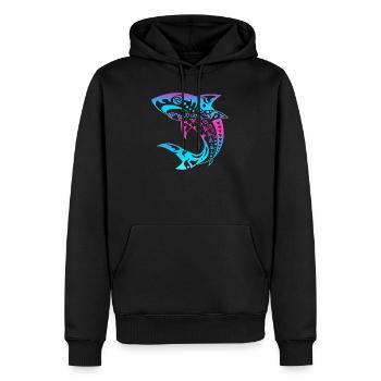 Idée cadeau tatouage tribal polynésien requin maori - Sweat à capuche Premium bio Homme - noir - Devant - Nico (187cm)