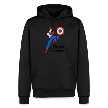 Boxe française - Sweat à capuche Premium bio Homme - noir - Devant - Nico (187cm)