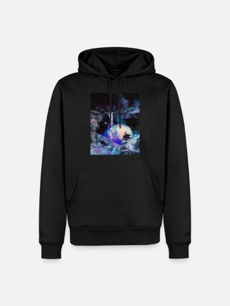 Space Cave With Waterfall - Men’s Premium Organic Hoodie - black
