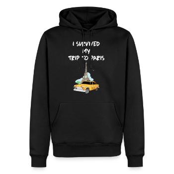 Paris Souvenir Tour Eiffel J'ai survécu à mon voyage - Sweat à capuche Premium bio Homme - noir - Devant - Nico (187cm)