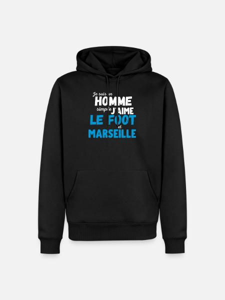 J'aime le foot et Marseille cadeau humour - Sweat à capuche Premium bio Homme - noir