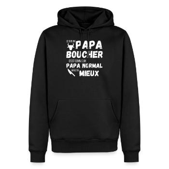 Un papa boucher c'est comme un papa normal cadeau - Sweat à capuche Premium bio Homme - noir - Devant - Nico (187cm)