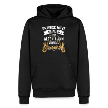 Unterschätze Niemals Einen Alten Mann Mit Saxophon - Männer Premium Bio Hoodie - Schwarz - Vorne - Nico (187cm)