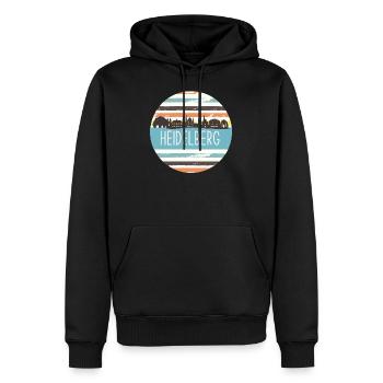 heidelberg, skyline, streifen, retro, vintage,blau - Männer Premium Bio Hoodie - Schwarz - Vorne - Nico (187cm)