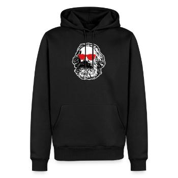 Karl Marx avec des lunettes rouges - Sweat à capuche Premium bio Homme - noir - Devant - Nico (187cm)