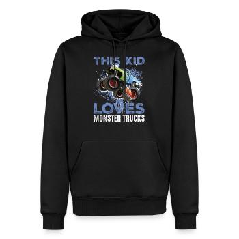 Ce gamin aime les camions Monster - Sweat à capuche Premium bio Homme - noir - Devant - Nico (187cm)