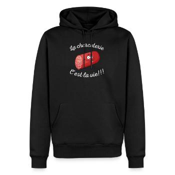 la charcuterie c'est la vie!!! - Sweat à capuche Premium bio Homme - noir - Devant - Nico (187cm)